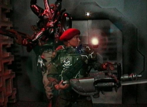 The backdrop is a steel reinforced automatic door. This is also made from foam-core, painted with spray paint to look used.