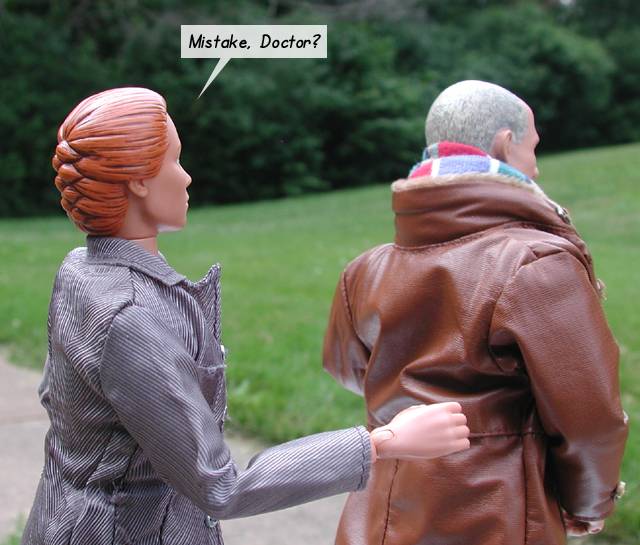 The Doctor turns away, almost ashamed to face Tegan as he begins to tell her why he is here.